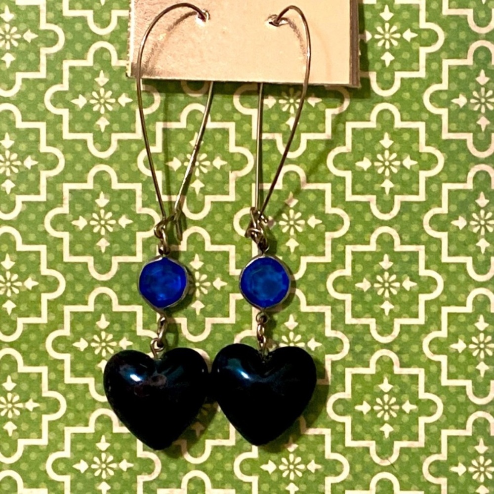 Vintage 80s favorite pair of hoop earrings with sapphire crystal gunmetal cool